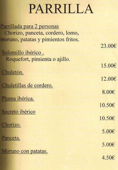 Carta com parrilla