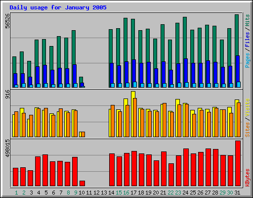 Daily usage for January 2005