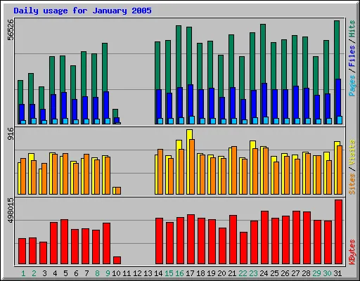 Daily usage for January 2005